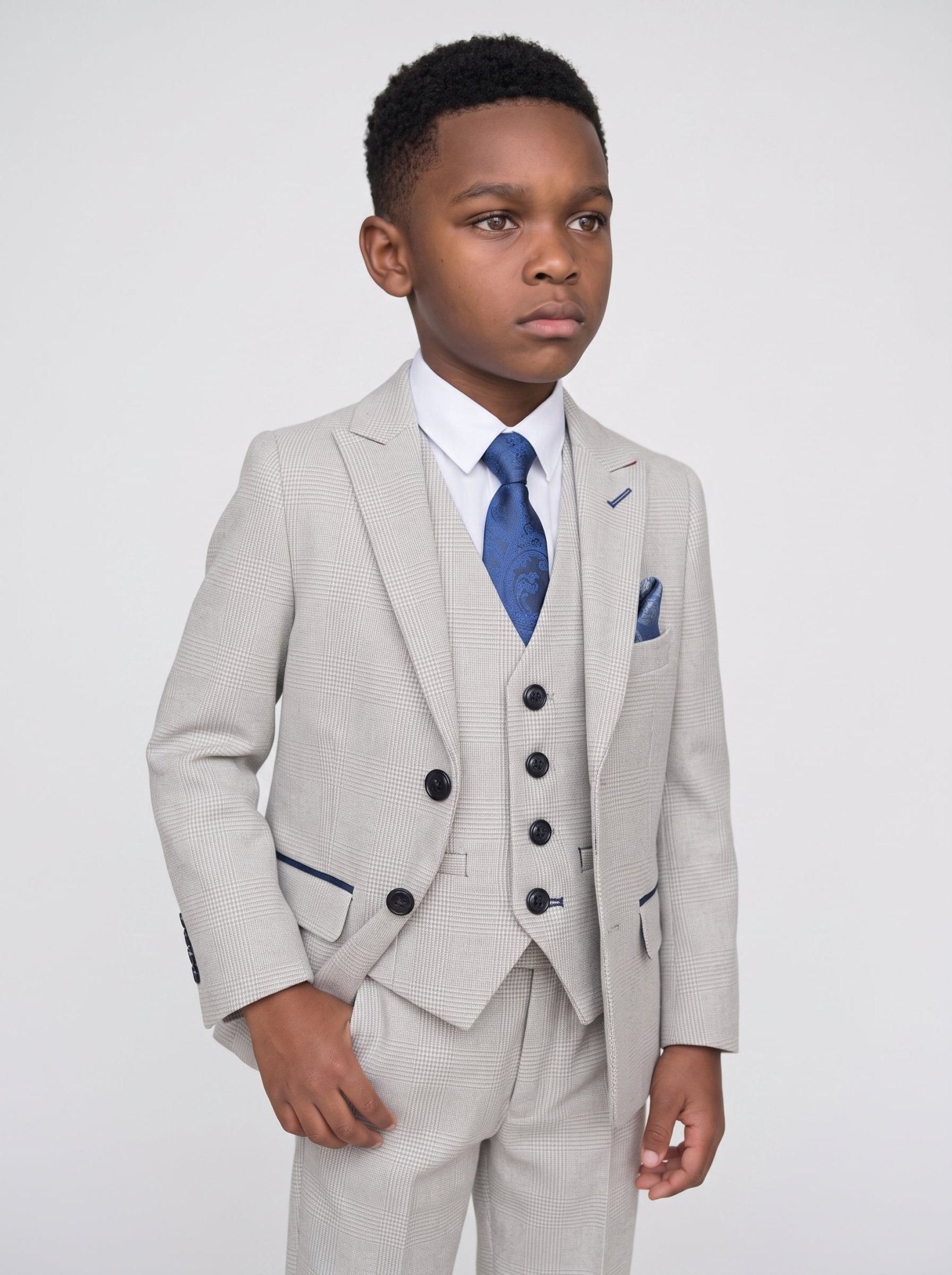 BROMLEY - Stone Check Print Three Piece Suit