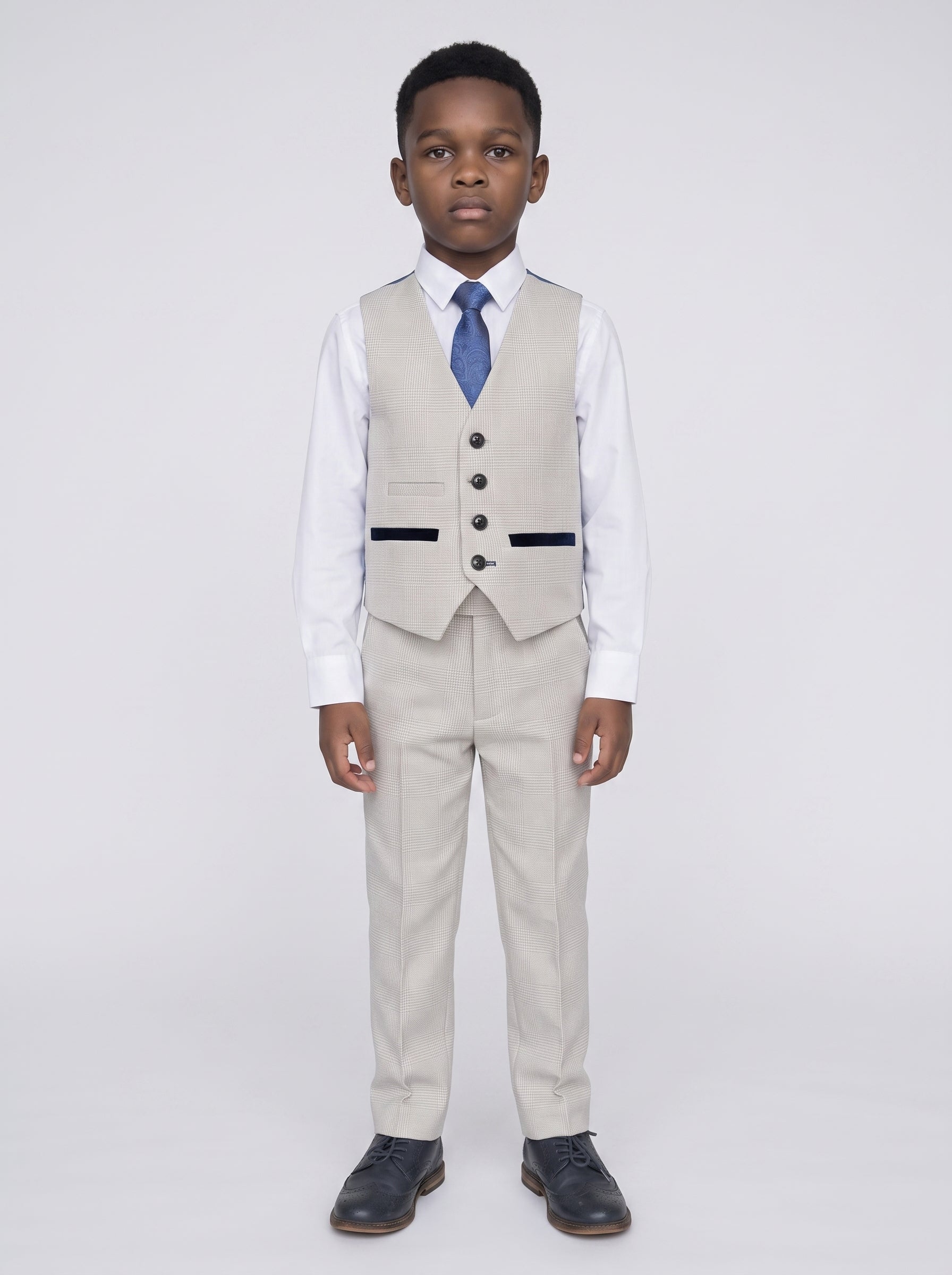 BROMLEY - Stone Check Print Three Piece Suit