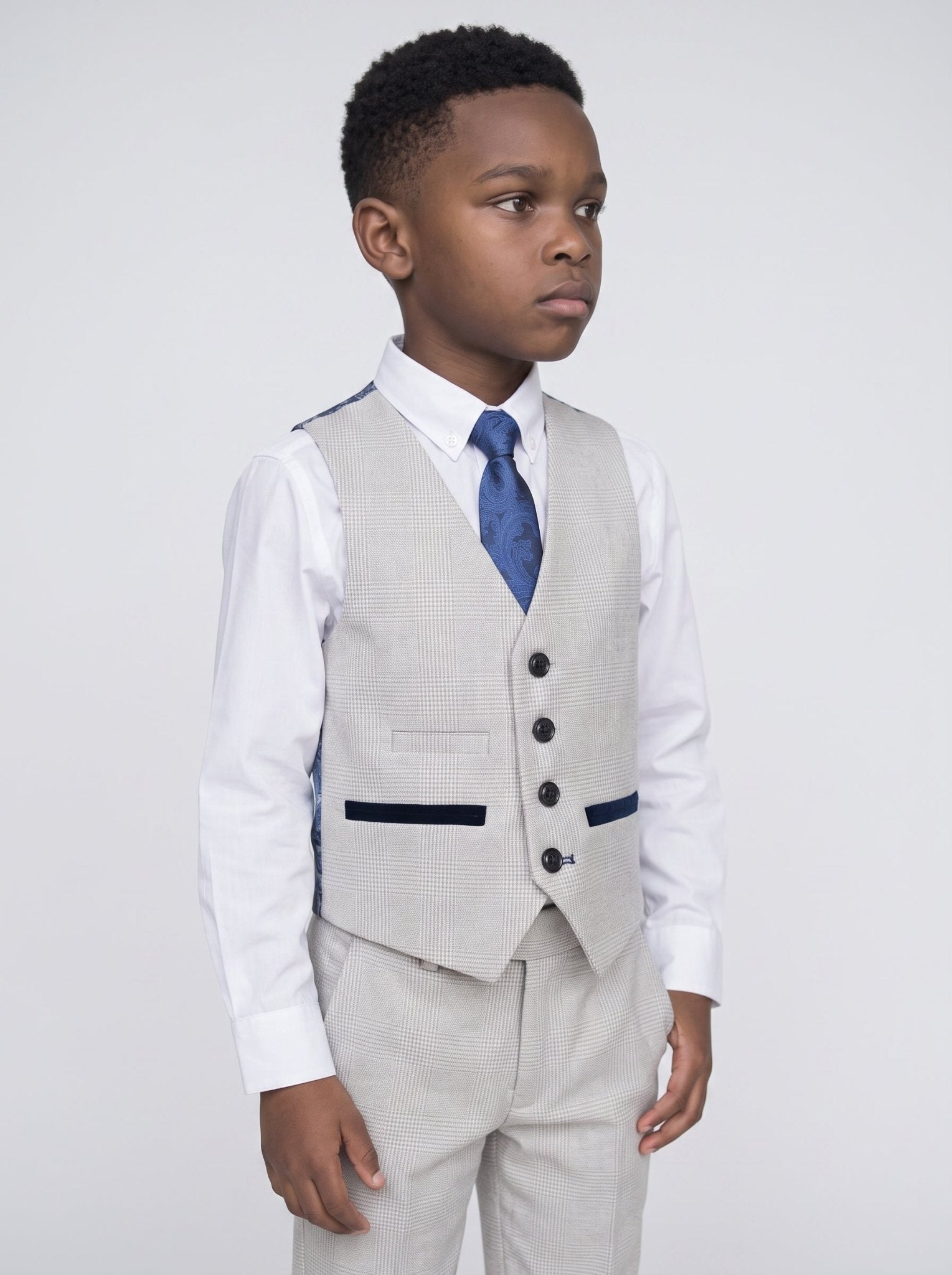 BROMLEY - Stone Check Print Three Piece Suit