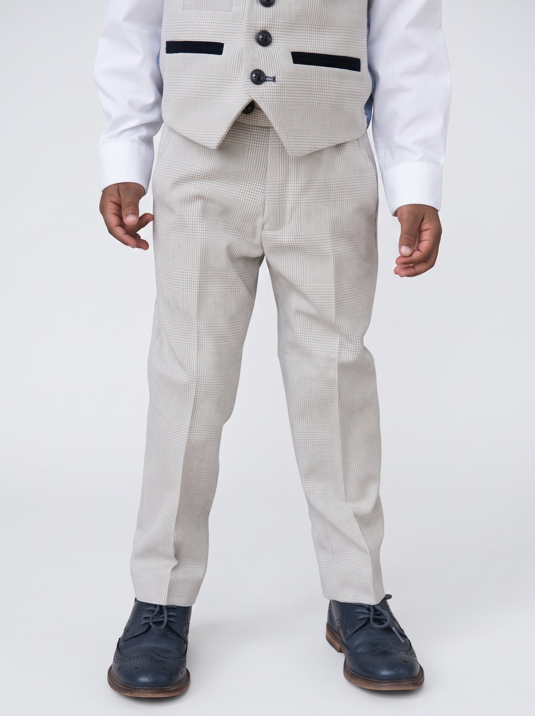 BROMLEY - Stone Check Print Three Piece Suit