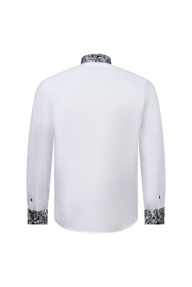 White Shirt with Black Paisley Detail