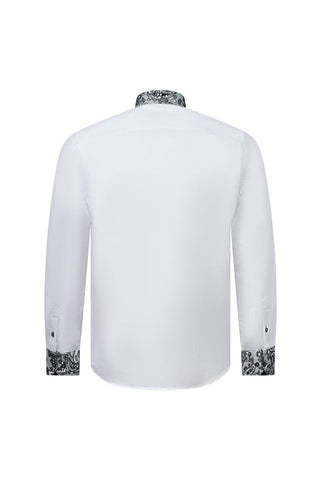 White Shirt with Black Paisley Detail