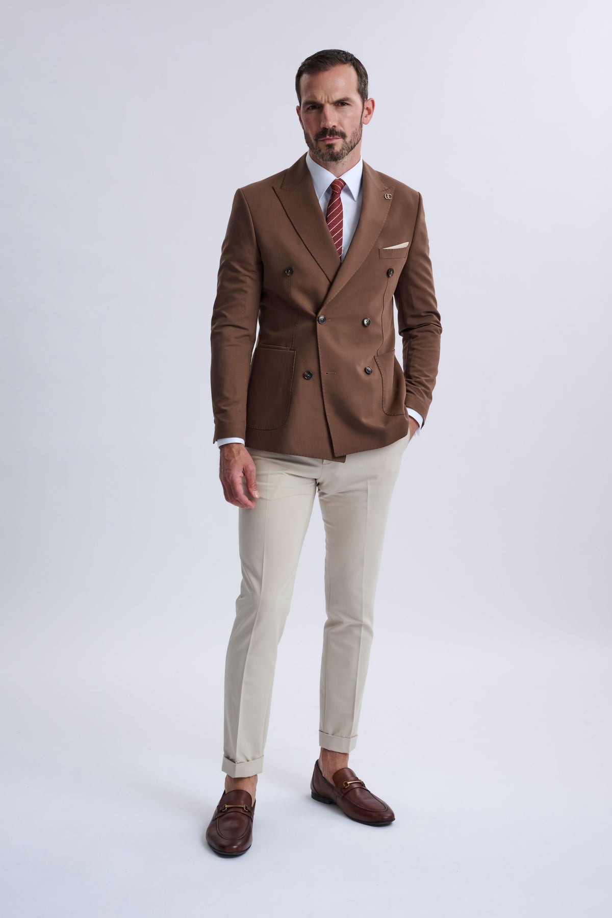 Leandro Fixed Double-Breasted Suit with Stone Trousers