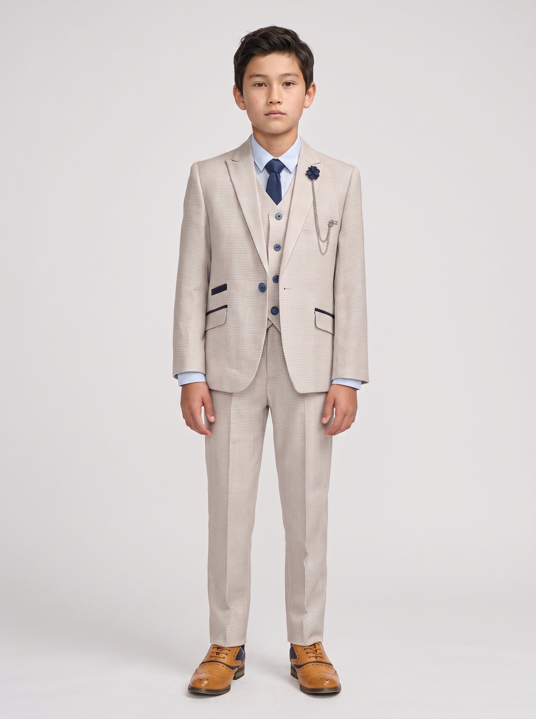 Boys Caridi Beige Three Piece Suit