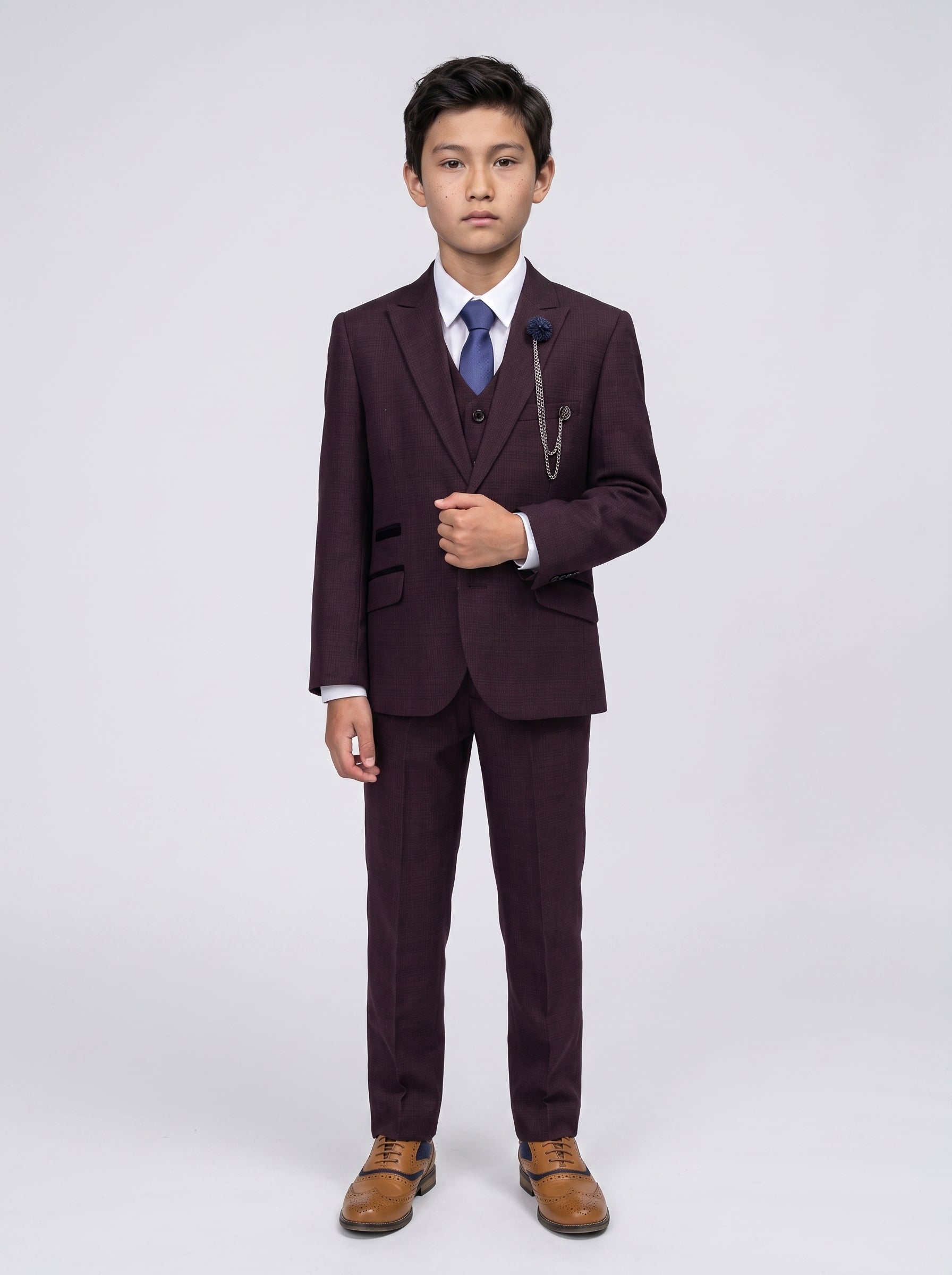 Boys Caridi Wine Three Piece Suit