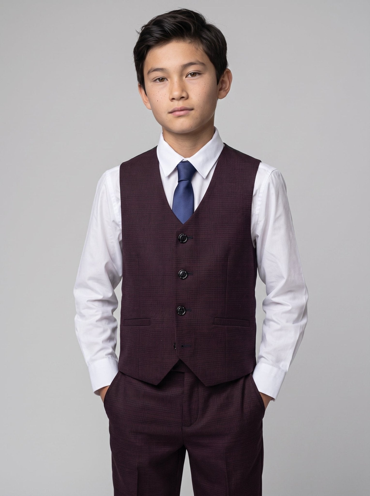 Boys Caridi Wine Three Piece Suit