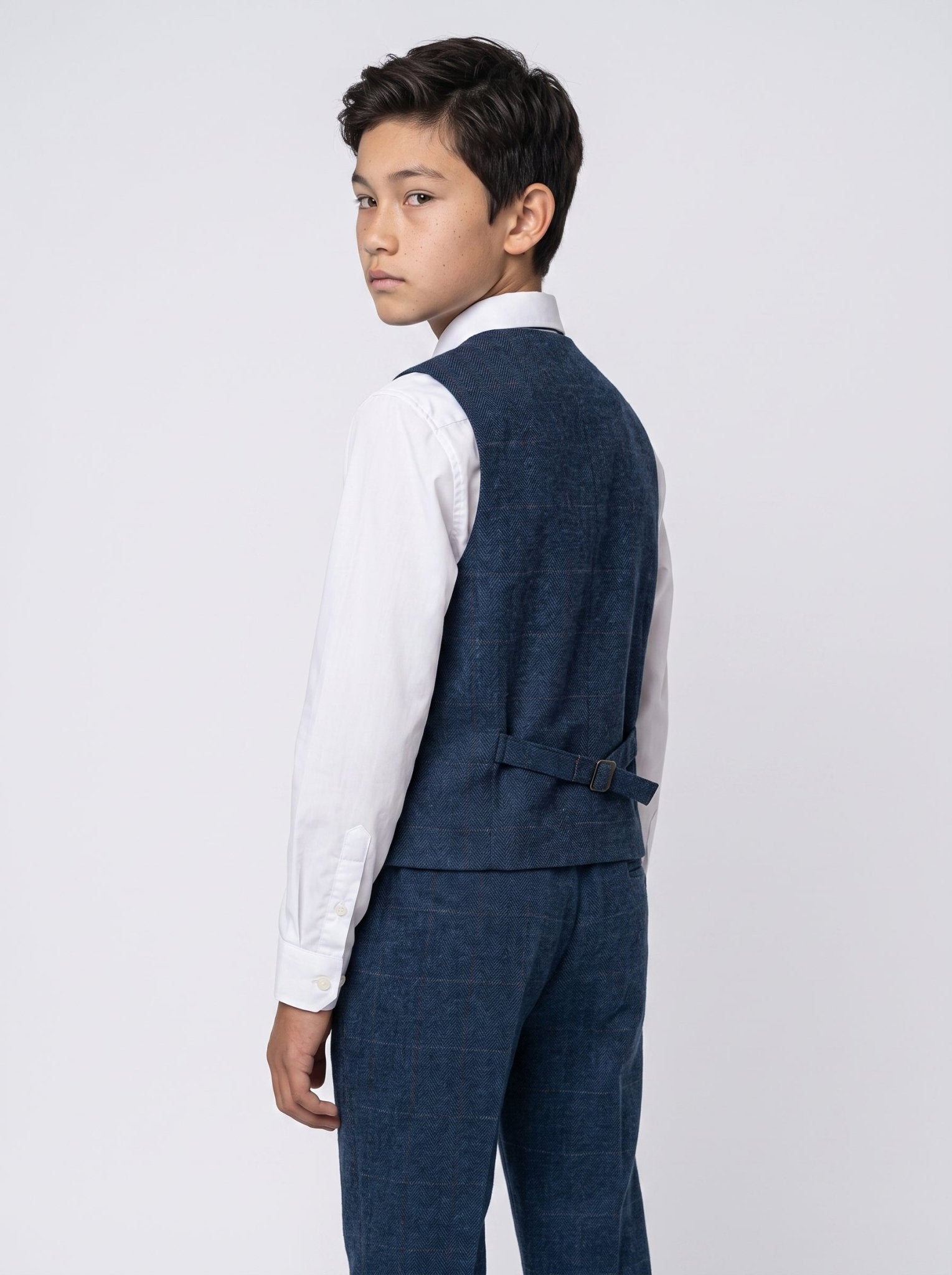 Boys Carnegi Navy Tweed Three Piece Suit