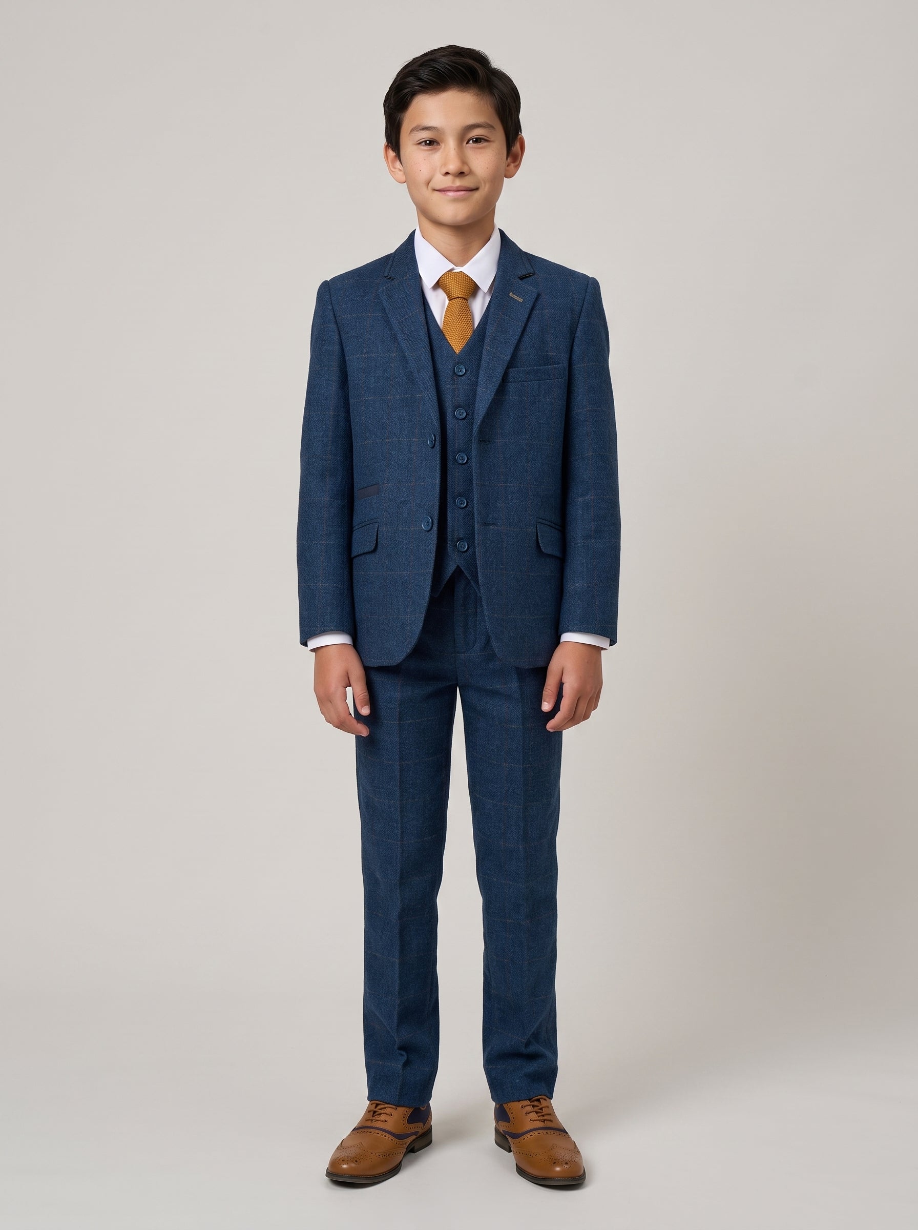 Boys Carnegi Navy Tweed Three Piece Suit