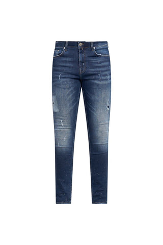 Dark Blue Paint-Splatter Slim Jeans