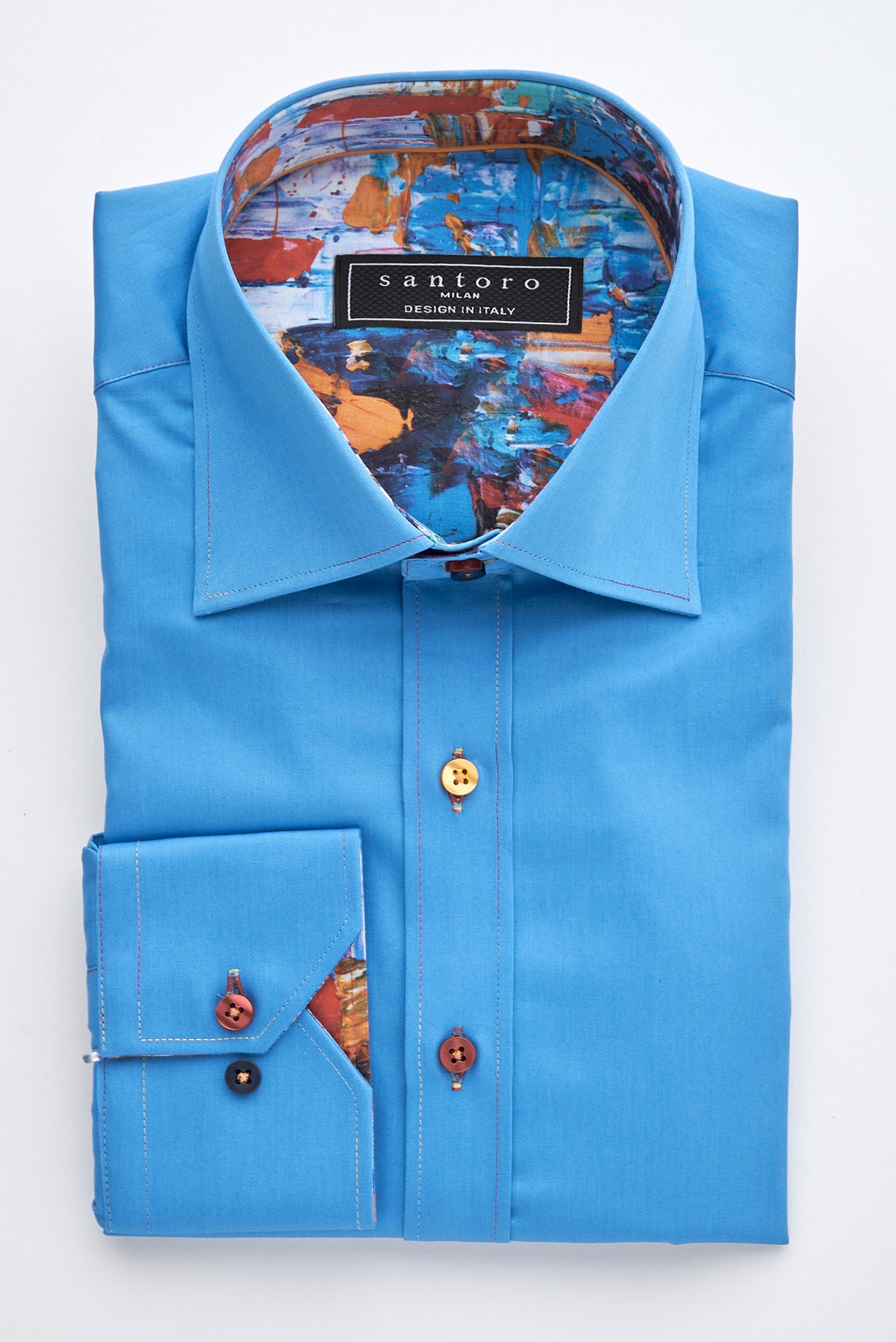 Blue Shirt with Abstract Trim