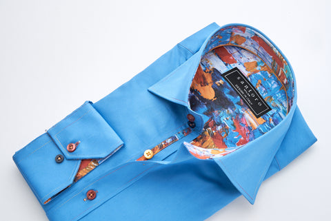 Blue Shirt with Abstract Trim