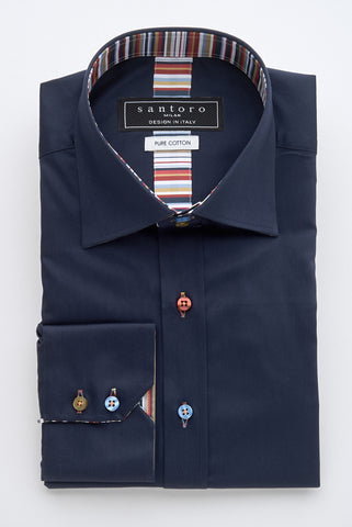 Navy Shirt with Stripe Trim