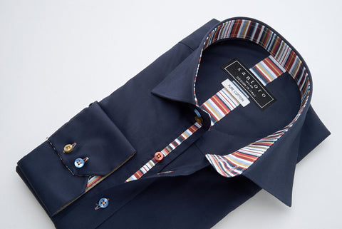 Navy Shirt with Stripe Trim