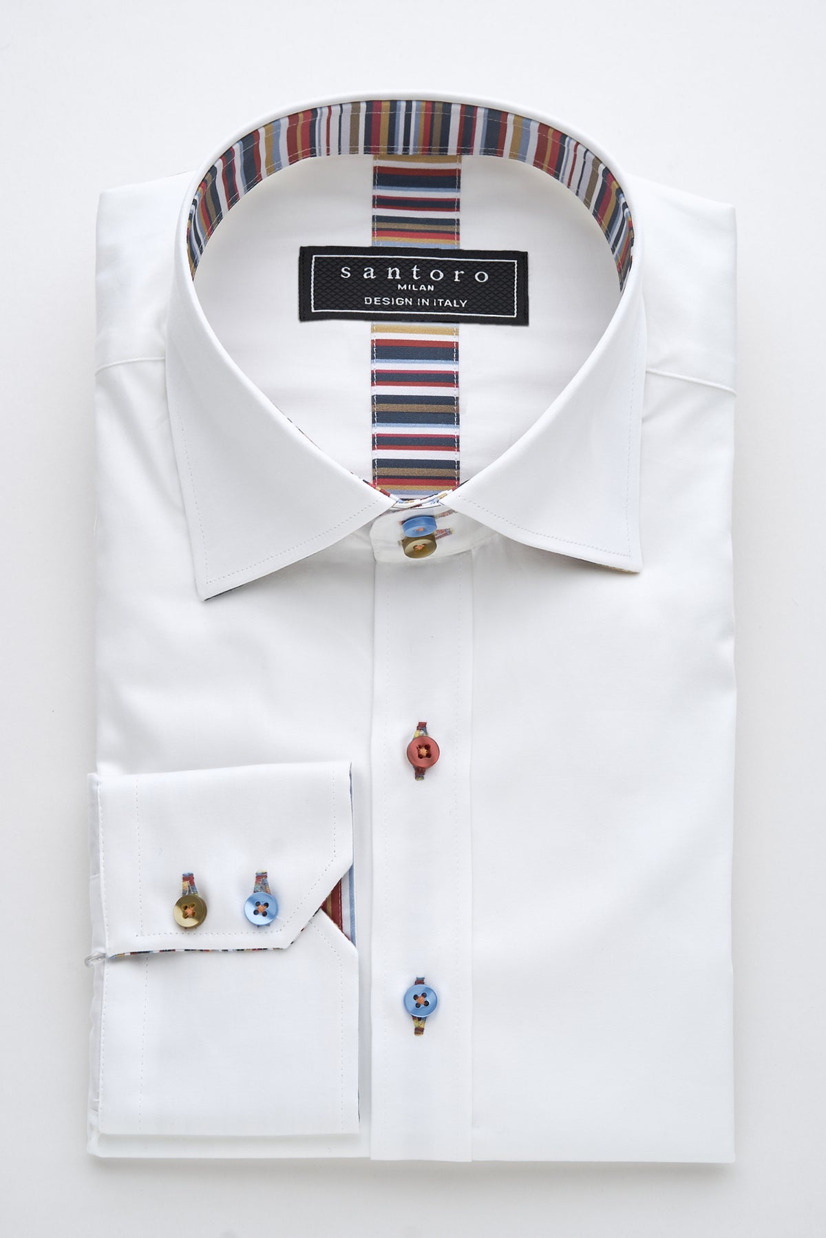 White Shirt with Multicolour Stripe Contrast