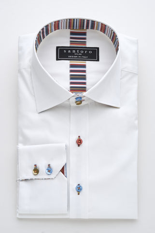 White Shirt with Multicolour Stripe Contrast