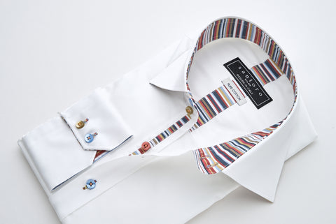White Shirt with Multicolour Stripe Contrast