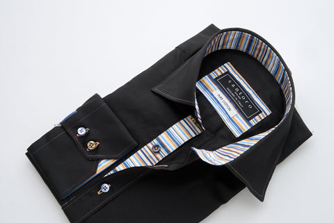 Black Shirt with Multicolour Stripe Contrast