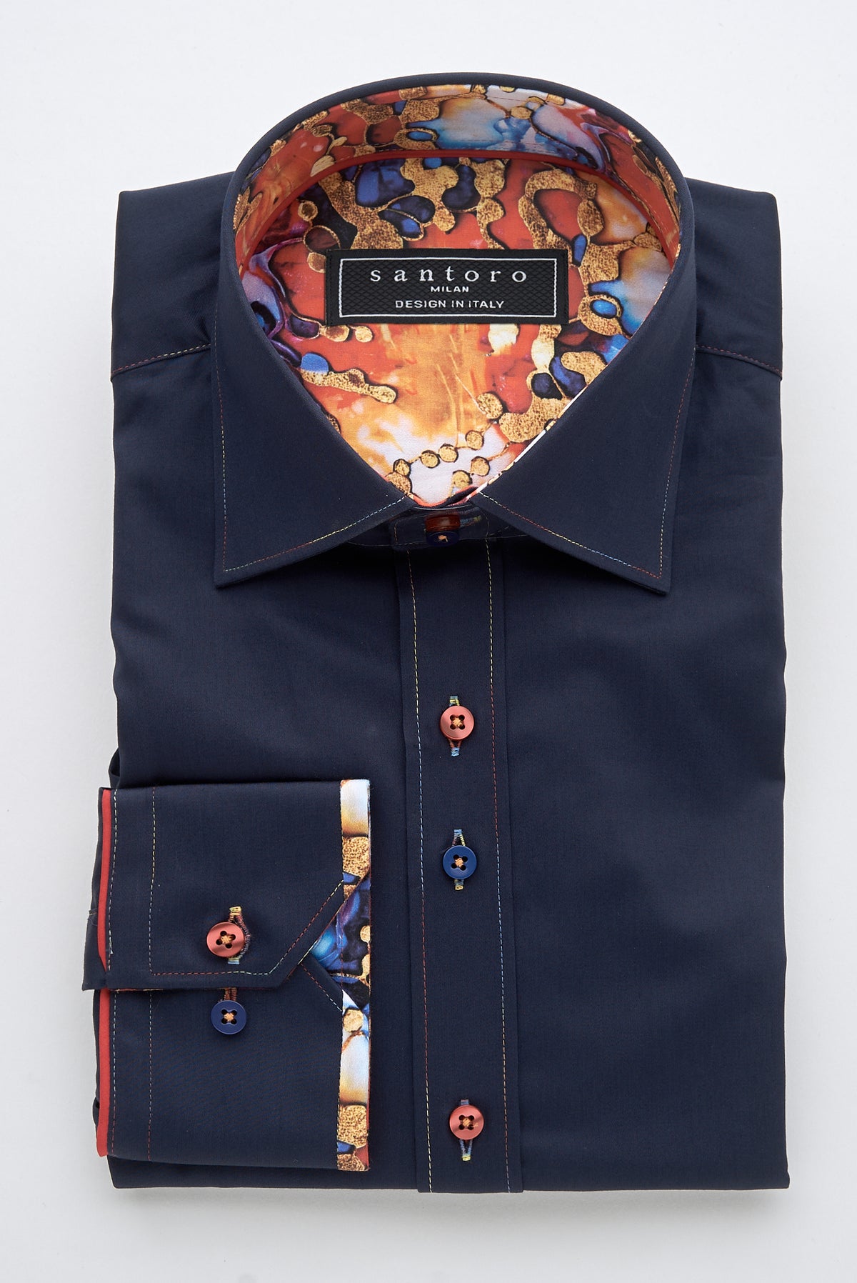 Navy Shirt with Abstract Contrast