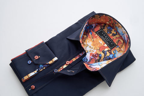 Navy Shirt with Abstract Contrast
