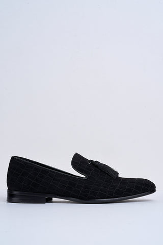 Alessandro Croc-Embossed Tassel Loafers – Noir Eclipse