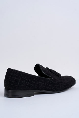Alessandro Croc-Embossed Tassel Loafers – Noir Eclipse