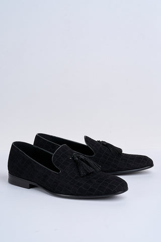 Alessandro Croc-Embossed Tassel Loafers – Noir Eclipse