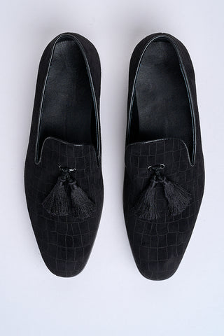 Alessandro Croc-Embossed Tassel Loafers – Noir Eclipse