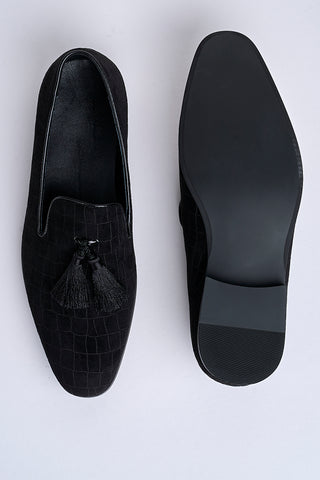 Alessandro Croc-Embossed Tassel Loafers – Noir Eclipse