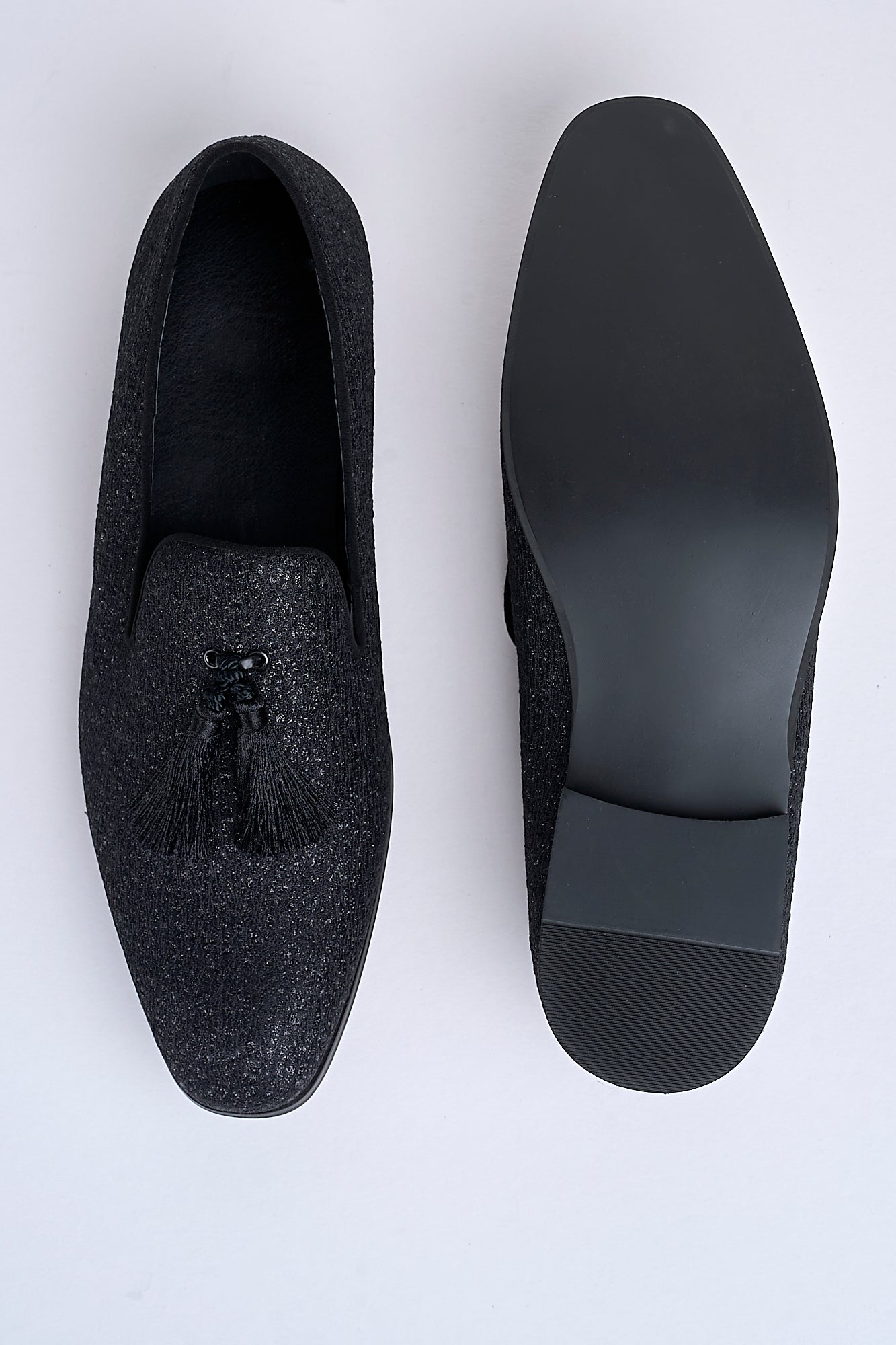 Alessandro Shimmer Tassel Loafers – Midnight Onyx