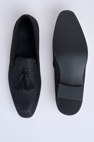 Alessandro Shimmer Tassel Loafers – Midnight Onyx