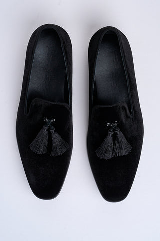 Alessandro Velvet Tassel Loafers – Jet Black