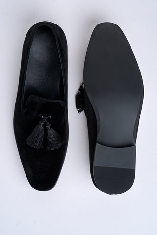 Alessandro Velvet Tassel Loafers – Jet Black