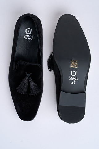 Alessandro Velvet Tassel Loafers – Jet Black