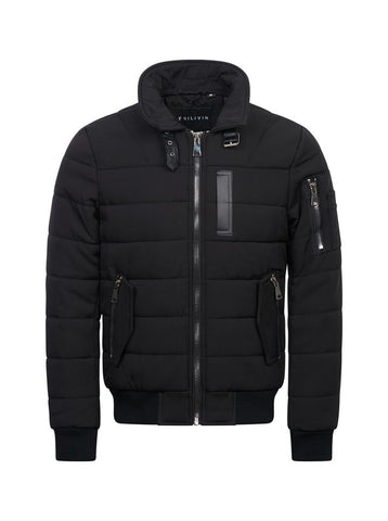 Black Bomber Jacket with Detachable Fur Collar