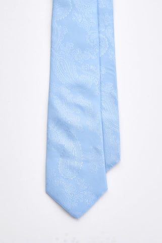 Sky Blue Paisley Tie Set with Tie Bar & Cufflinks