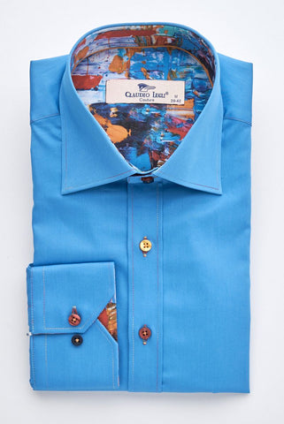 Blue Shirt with Abstract Trim