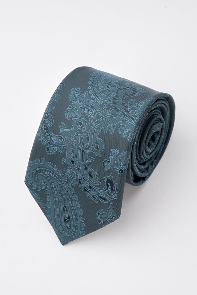 Teal Paisley Tie Set with Tie Bar & Cufflinks