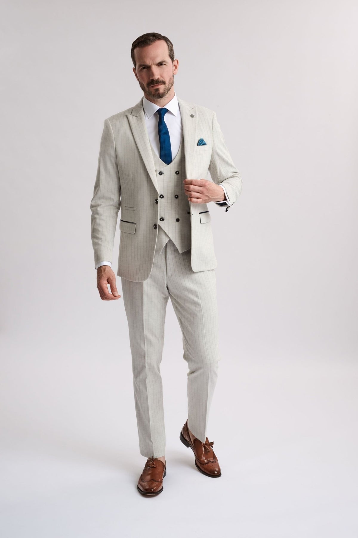 Grant Pinstripe Double Breasted 3 Piece Suit