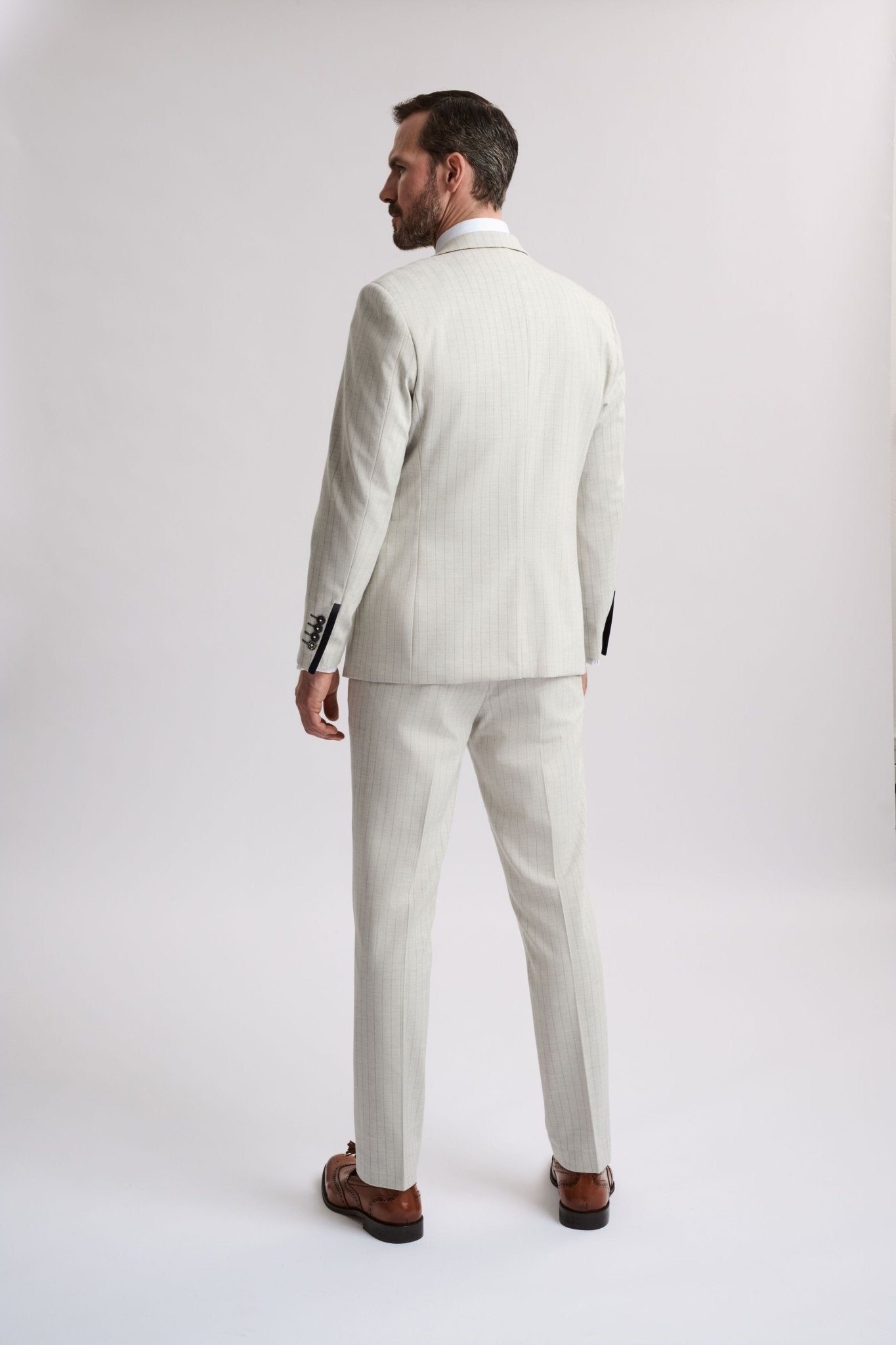 Grant Stone Pinstripe Double Breasted 3 Piece Suit
