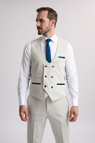 Grant Stone Pinstripe Double Breasted 3 Piece Suit