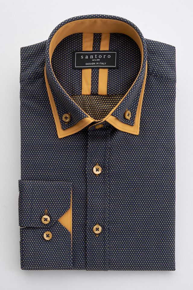 Navy & Mustard Contrast Collar Shirt