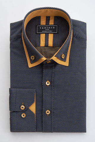 Navy & Mustard Contrast Collar Shirt
