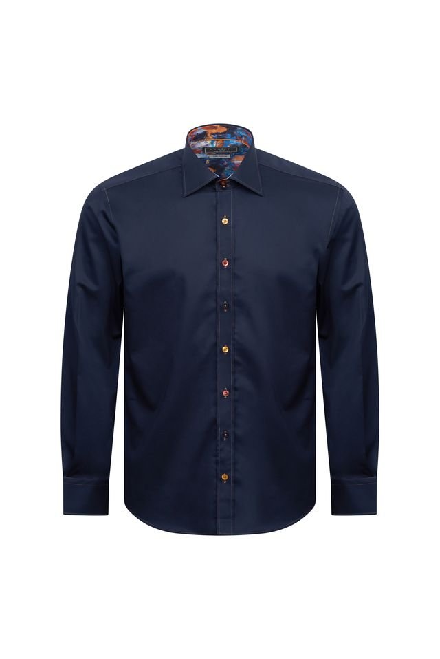 Navy Shirt with Painterly Contrast