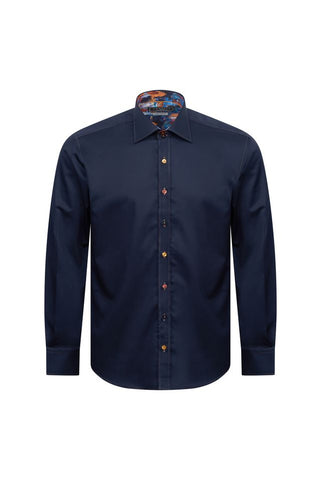 Navy Shirt with Painterly Contrast