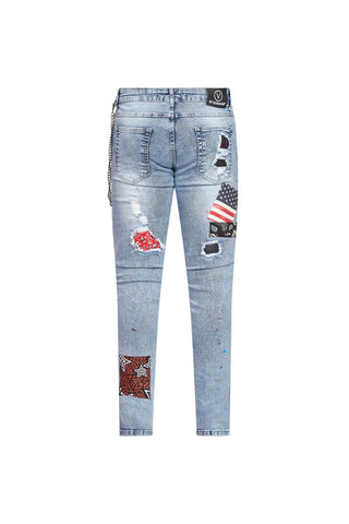 Ovy Ice Patchwork Chain Stretch Denim