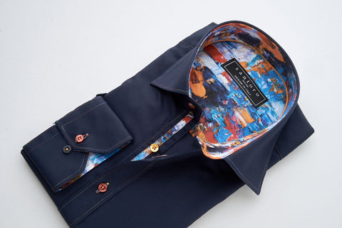 Navy Shirt with Painterly Contrast