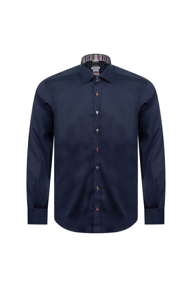 Navy Shirt with Stripe Trim