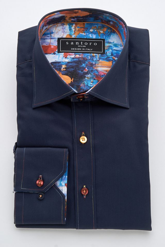 Navy Shirt with Painterly Contrast