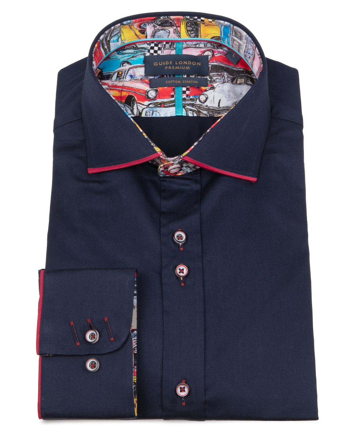 Navy Long Sleeve Vibrant Solid Colour Detail Shirt