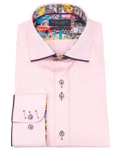 Pink Long Sleeve Vibrant Solid Colour Detail Shirt